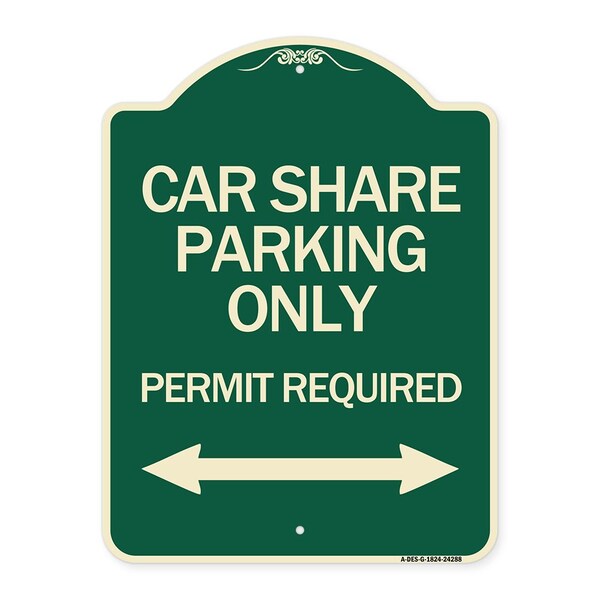 Signmission Car Share Parking Permit Required with Bidirectional Arrow Aluminum Sign, 24" x 18", G-1824-24288 A-DES-G-1824-24288 - main